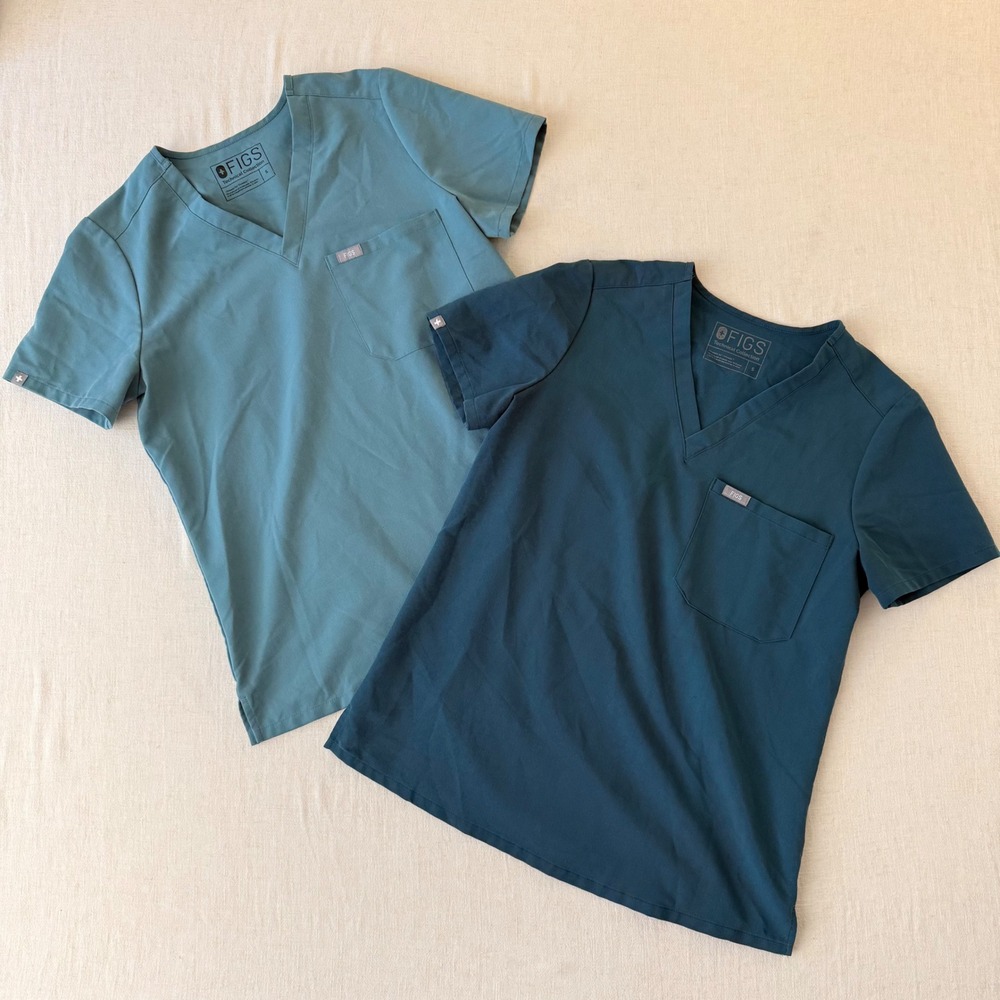 FIGS Technical Collection V-Neck Scrub Tops Lot of 2 Women Small Blue